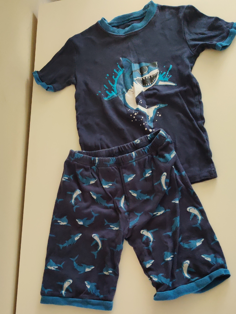 Boys Navy Shark Short-Sleeve Pajama Set